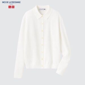 NWOT Uniqlo x Ines De La Fressange Off White Cotton Buttoned Collared Sweater. M